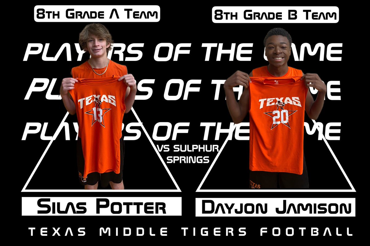 8th Grade ended their season on Tuesday at Sulphur Springs. For their efforts and play, these two players were selected as Players of the Game! Congratulations and Go Tigers!!
