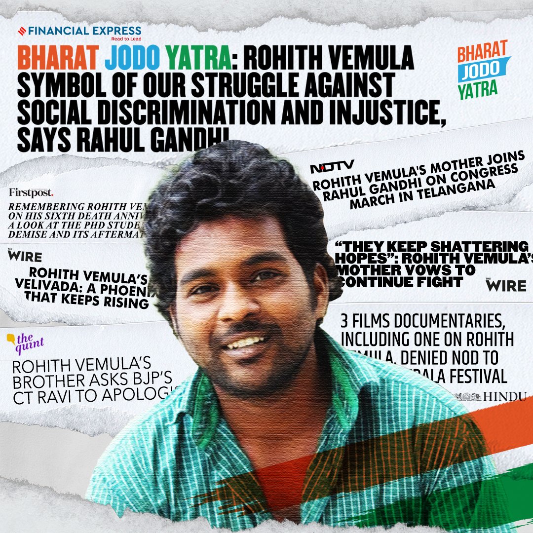 KeralaWithRG's tweet photo. Our fight is to ensure that no other family is forced to experience the pain that the Vemula family has gone through. 

Our fight is to ensure justice for all.

#BharatJodoForSocialJustice #BharatJodoYatra https://t.co/jhYHqKSuWl