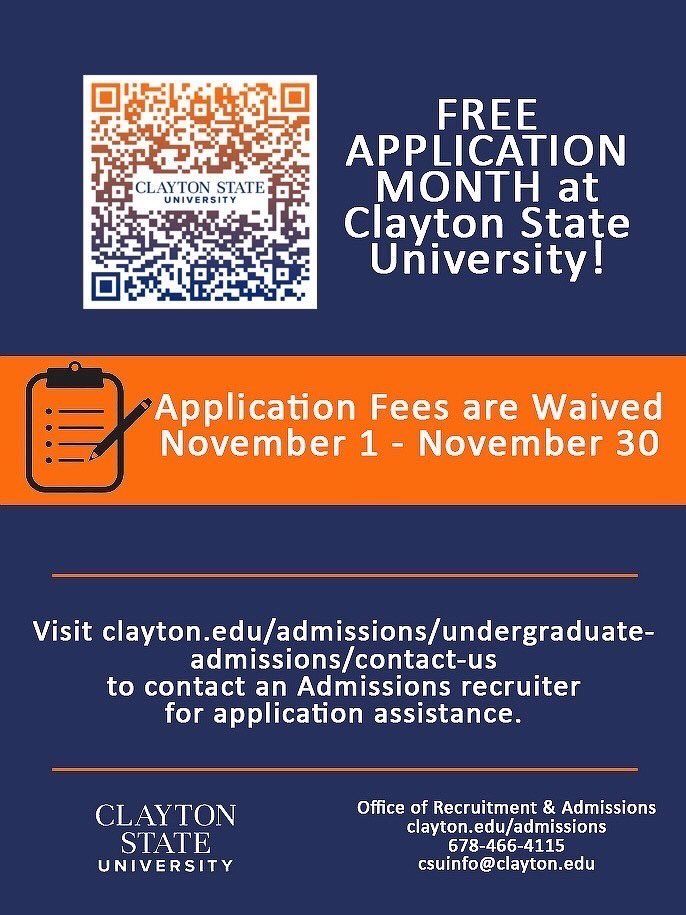 ClaytonAdm's tweet image. Greetings from CSU Office of Recruitment and Admissions💙🧡 We have received a good amount of applications so far. Keep’em coming!!! #claytonstateuniversity #freeapplicationmonth #applytoday
