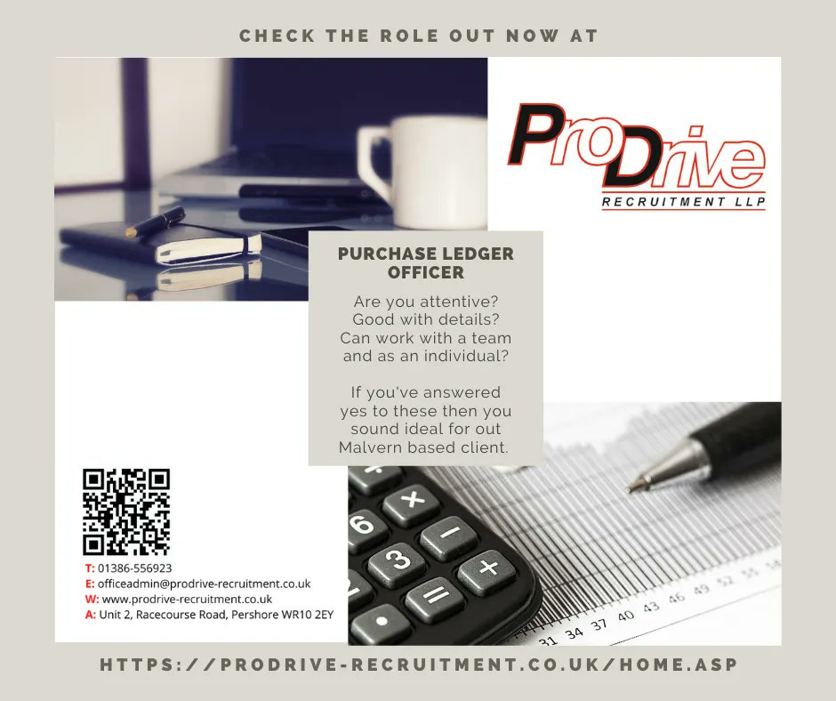 TraceyProDrive's tweet photo. Purchase ledger officer required!
Malvern based!
Call ProDrive Recruitment LLP on 01386-556929 or register online https://t.co/v40vJoHAec
#werehiring #worcestershirejobs #lookingforwork #newjob2022 #jobsearch #jobs  #admin #administrator #office #stationary  #business #motivation https://t.co/K4kWeqa3Yk