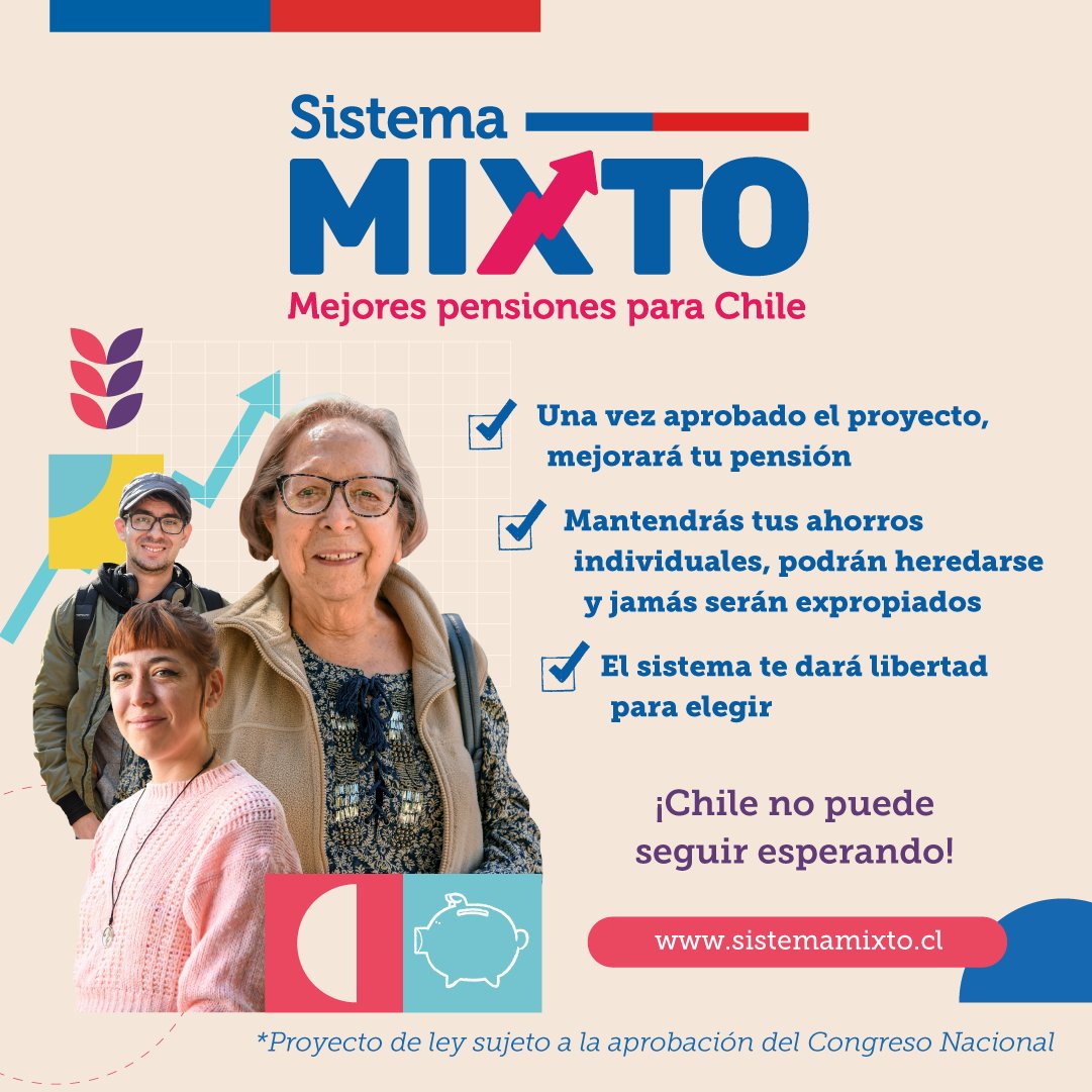 🤝🏼 El Presidente <a href="/gabrielboric/">Gabriel Boric Font</a> anunció un sistema mixto que mejorará las pensiones actuales y futuras, donde habrá participación público-privada, manteniendo la propiedad de los fondos y su heredabilidad👴🏼🧓🏻.

👀👉🏼Más información en sistemamixto.cl

#MejoresPensiones.