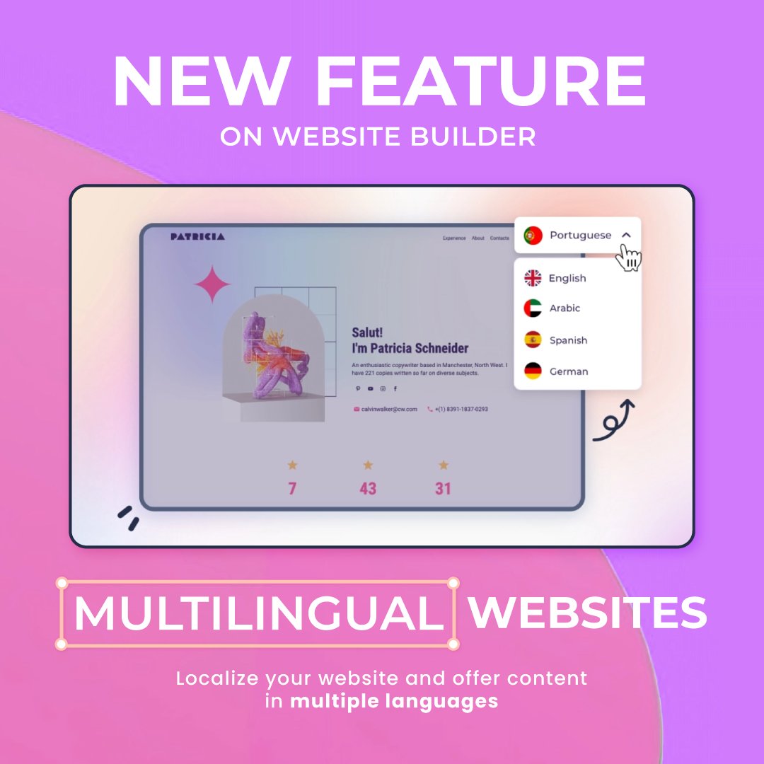 Ready to create your first multilingual website? 🤩

Yes! You saw it right. We are thrilled to announce that your most requested feature is already available on #Renderforest Website Builder.🥳

Try it now 👉bit.ly/3sSizKu