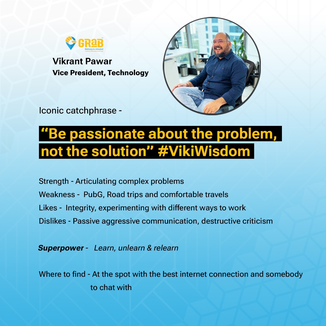 grab_india's tweet photo. #NewSegmentAlert!
'We Are Grab': Meet the captains of our ship!
Know the leaders of GRAB who steer our ship onto successful journeys.
Here's Vikrant Pawar, VP Technology. He believes achieving a goal is only a momentary change, commitment to the process determines the progress. https://t.co/dIo9NeD25B