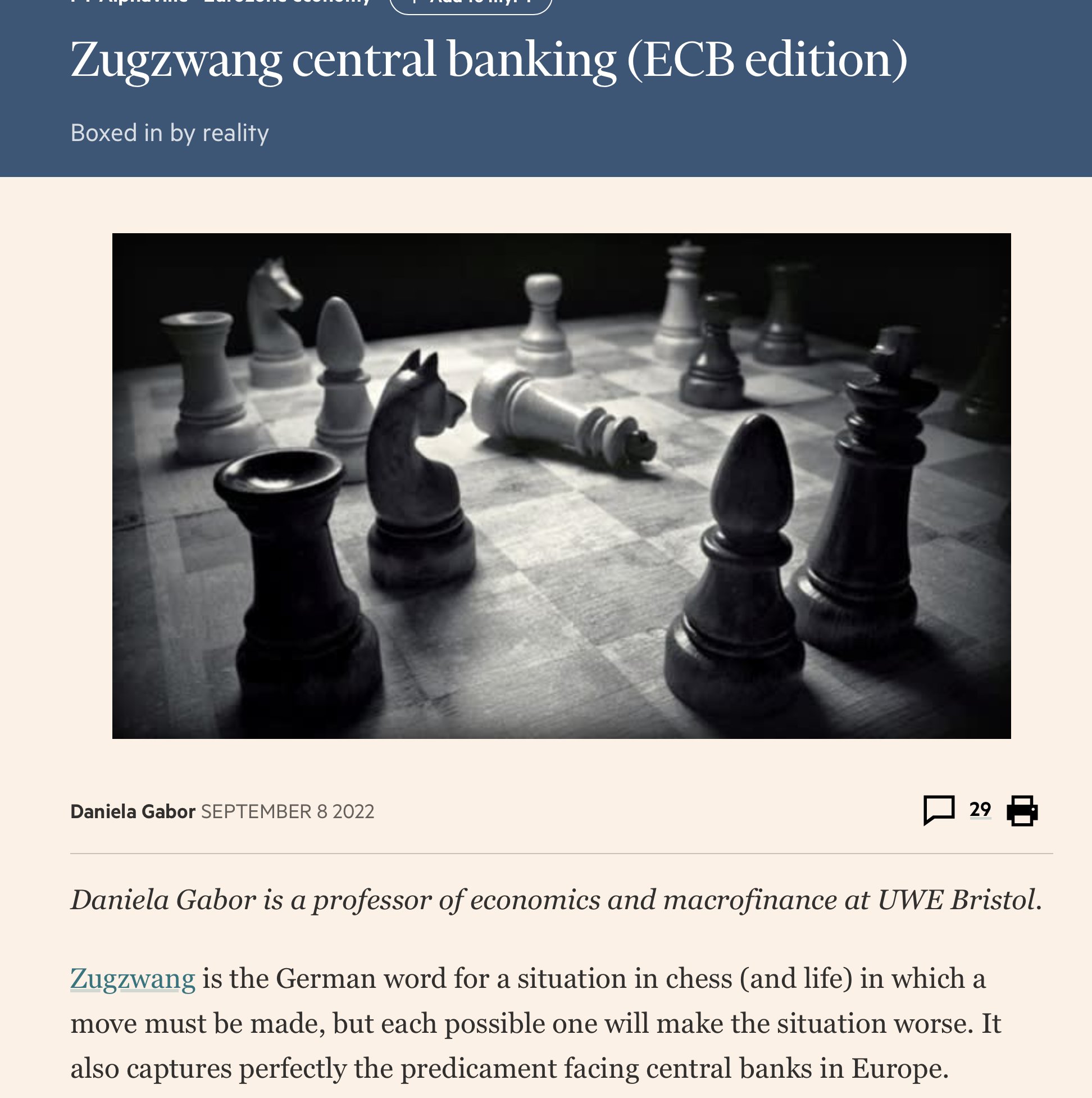 Zugzwang central banking (ECB edition)