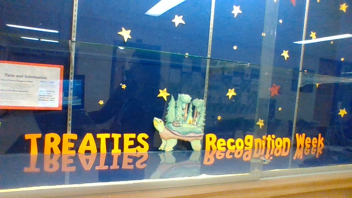 We are getting ready for Treaties Recognition Week next week. Thanks to one of our Grade 8 students for creating this display. @OrchardParkPS