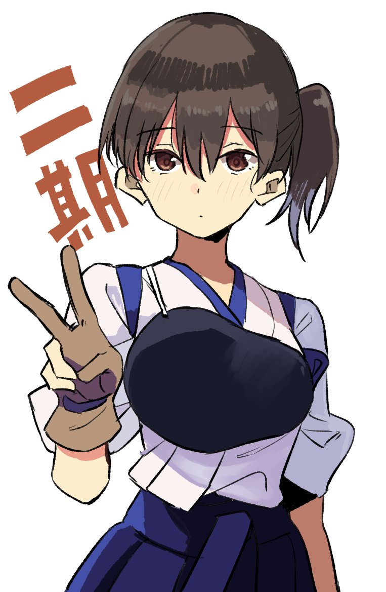 kaga (kancolle) 1girl solo muneate japanese clothes tasuki brown eyes gloves  illustration images