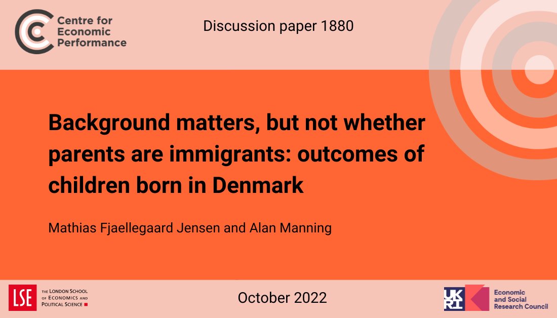On avg children born in Denmark to immigrant parents have lower earnings, higher unemployment &amp; less education than those with local-born parents. But… 

Read: cep.lse.ac.uk/_NEW/publicati…