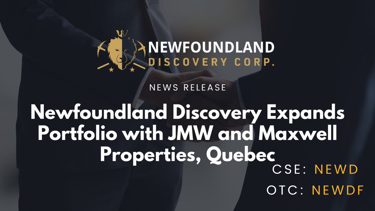 NEWDDiscovery's tweet photo. 📰 News Release: Newfoundland Discovery Expands Portfolio with JMW and Maxwell Properties, Quebec

Click to Read Full Release: https://t.co/5btXwFLF0C

🇨🇦 TSX Venture: $NEWD
🇺🇸 OTCQB: NEWDF
🇩🇪 Frankfurt: M4K

#lithium #minex #mineralexploration #mining #geology #metals #minerals https://t.co/PvKFva9EeU