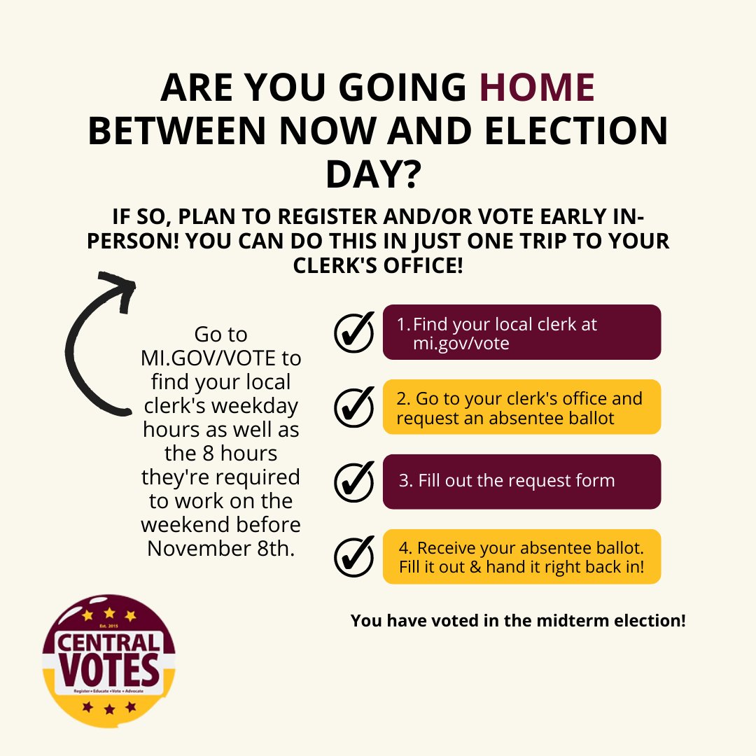 Election Day is JUST FIVE DAYS away! 5⃣😲
Are you going home this weekend? If so, it may be a great opportunity to VOTE!