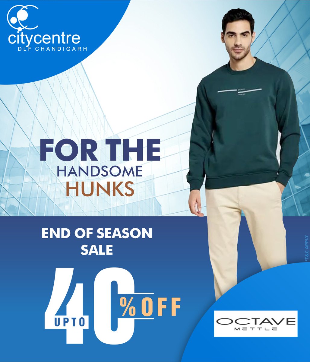 dlfcitycentre's tweet photo. Oh, My Deals!!
Presenting #EndoftheSeasonSale with upto 40% Off for all the #HandsomeHunks at the Octave Store in #DLFCityCentreChandigarh.
#Octave #EndOfSeasonSale #Deals #EOSS #Sale #AutumnFashion #AutumnCollection #MensStyle #MensCollection #MensFashion #WinterCollection https://t.co/faQmy3p2Rb
