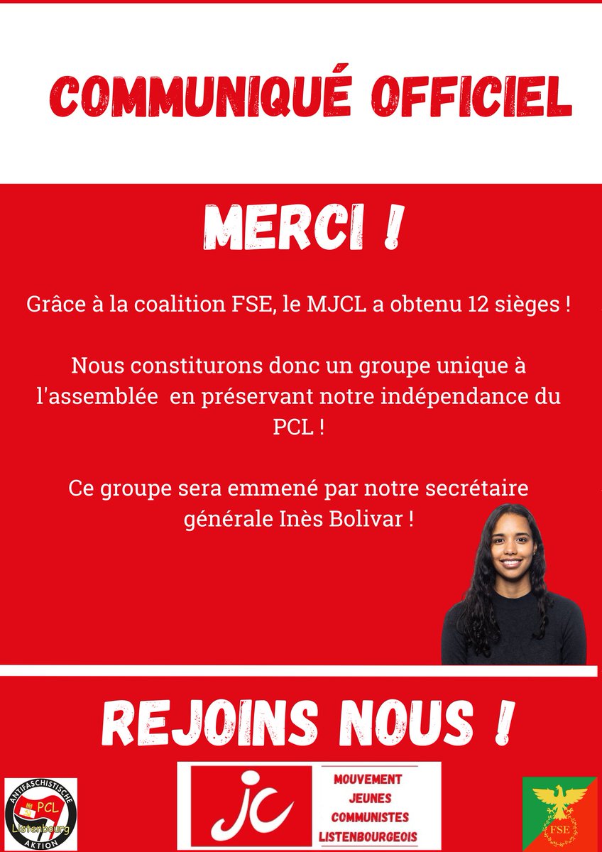 MJCListenbourg's tweet photo. Le @MJCListenbourg constituera un groupe au @Parliament_List !

Le MJCL défendra les intérêts des Listenbourgeois fort de ses 12 Députés et de la coalition #FSE !

Ensemble construisons un autre Listenbourg! https://t.co/5mUrHSGEnP