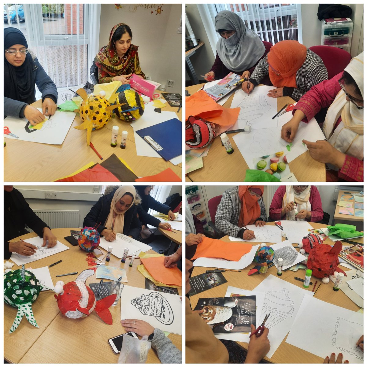 CHAI_Project's tweet photo. A fab morning yesterday @Coppiceprimary CHAI working with liflong learning Oldham. The mum’s learnt how to make collages. #LearningSkills #activties #VisualArt on a budget/ #recycle to do at home with their children #reducingisolation #BuildingConfidence #FamilyBonding https://t.co/uTQhJJOVtA