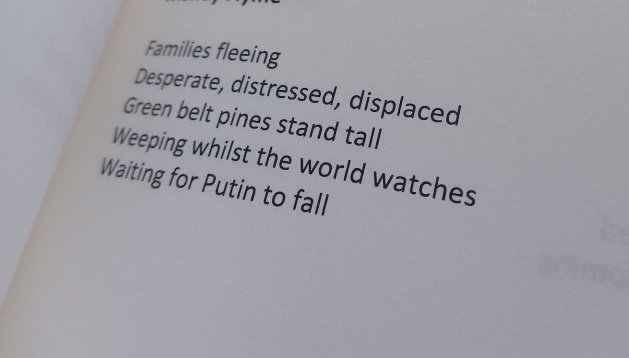 MandyFlyMe71's tweet photo. So happy that my little #tanka has been published. Thanks for the book mum @Dynamo77777 #Ukraine #FieldsofGold #SWilkinson2022 #poemsofpeace #haiku https://t.co/RBhVRLknbF