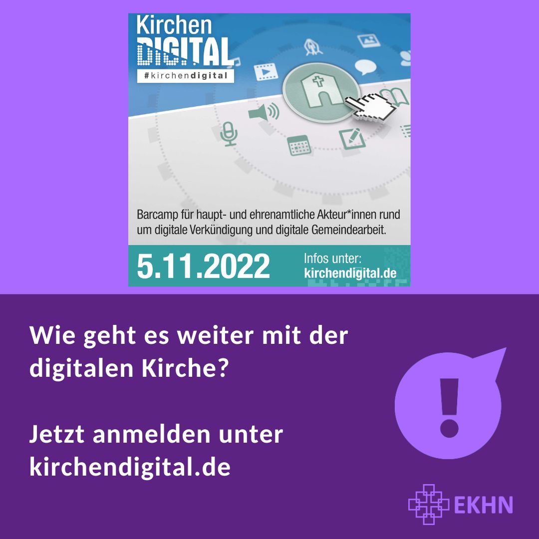 ekhn_de's tweet photo. Ist die digitale Kirche am Ende? Bremsen Zoom-Müdigkeit und Alltagsstress digitale Formate aus? Der Digitaltag im Barcamp-Format sucht Antworten: Und zwar am 5. November. Anmeldung: https://t.co/a9LLsZZIGG
#kirchedigital #barcamp
@ekd https://t.co/7rsbTK5s6g