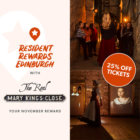 #Edinburgh residents – here's your exclusive November reward!

Unlock the secrets of the city with 25% off tickets to @MaryKingsClose, plus enjoy a free hot drink when you visit!

edinburgh.org/residentrewards #EHRewards #ad