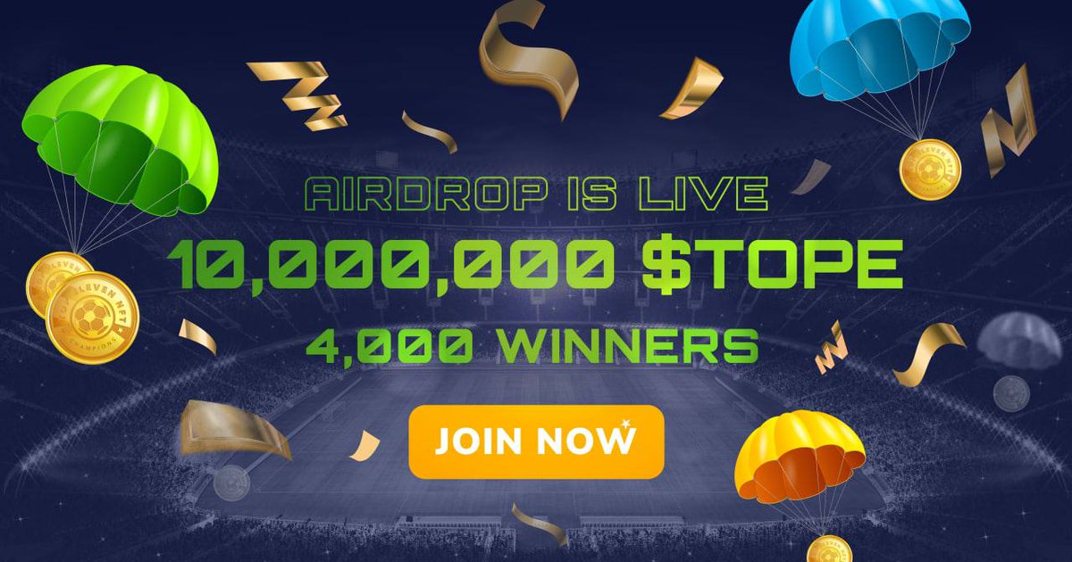 AirdropKart's tweet photo. 🚨 Airdrop: TopElevenNFT (TOPE)
🔥 Reward: 2300 TOPE (~$5)
📋 News: GameFi
🏆 Winners: 4000 Random &amp; Top 200
📅 End Date: After 2 weeks
🚀 Distribution: After TGE

ℹ️ Airdrop Link: https://t.co/m3xFTeyTOL https://t.co/3p0lBZY0Xr