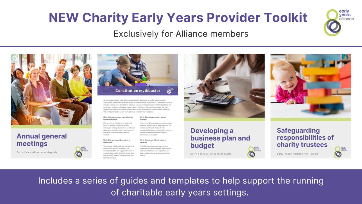 **NEW free Charity Early Years Provider Toolkit exclusively for Alliance members**

We have bought together a range of resources, including an AGM handover template guide, a mini-guide to DBS checks &amp; an editable guide to volunteering as a charity trustee bit.ly/3DyADhE