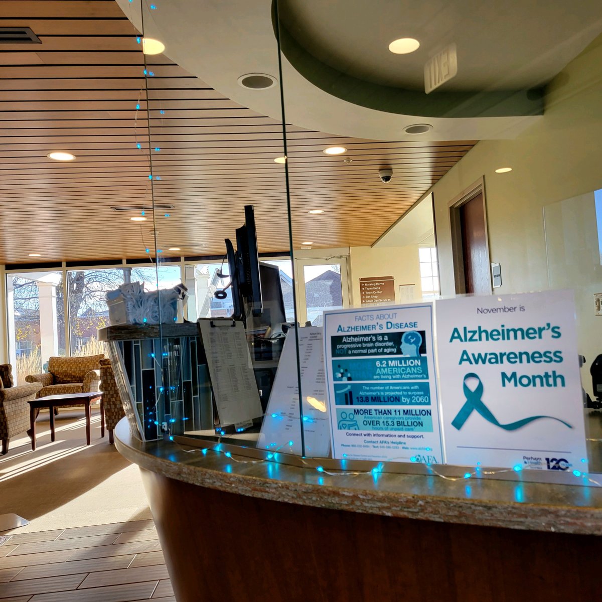 PerhamHealth's tweet photo. Light the World in Teal Day for Alzheimer’s Awareness Month! We are honored to offer specialized care at Northwinds Memory Care. A home for those living with Alzheimer’s &amp; dementia, it is designed to provide support with comfort and security. #PerhamHealth #AFALightTheWorldInTeal https://t.co/5KXKuhjRKN