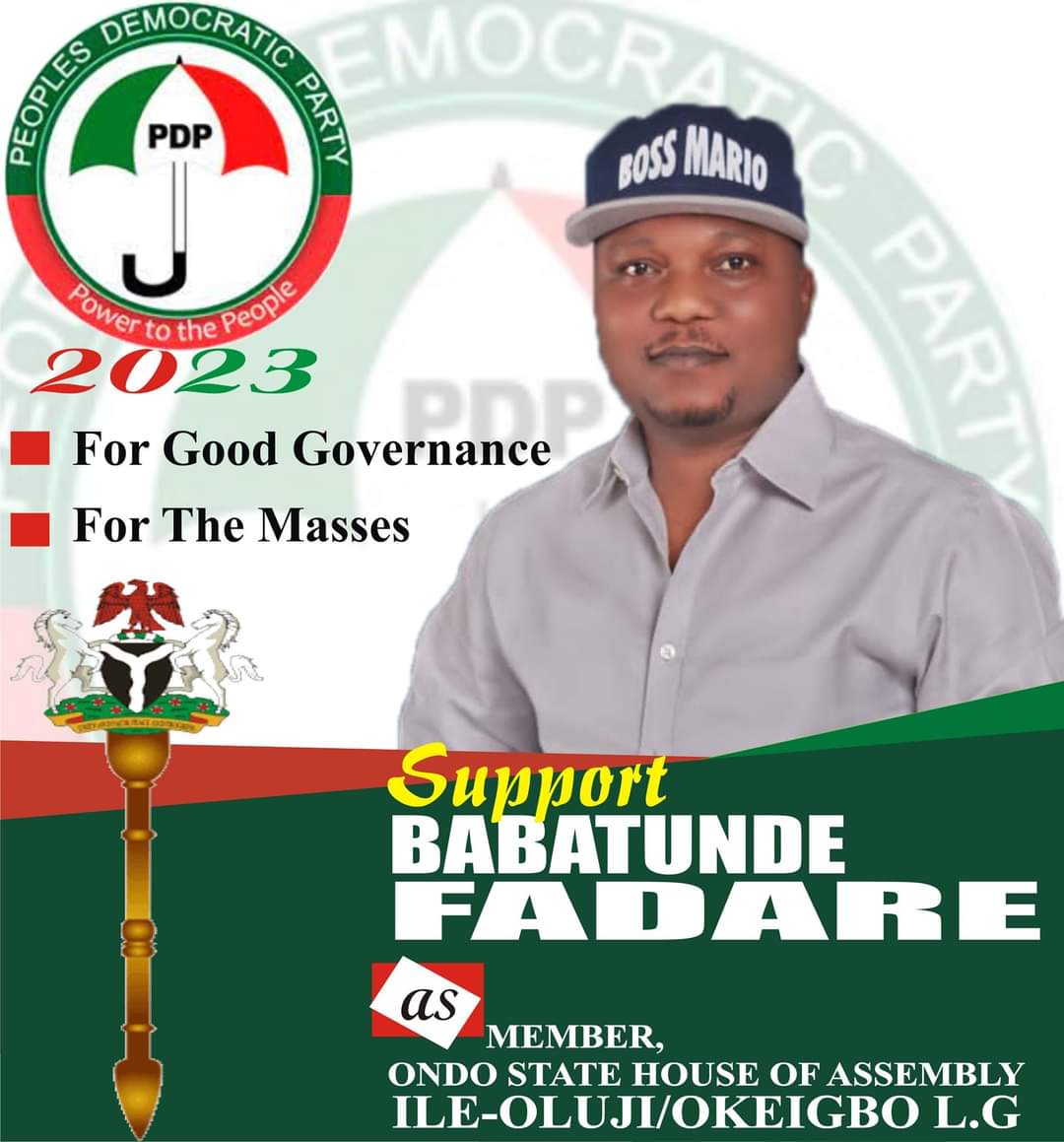 #OndoAssembly2023

Babatunde FADARE on the march for Ile-Oluji/Okeigbo State Constituency, come 2023.

Right man for the slot.

facebook.com/10805511877830…