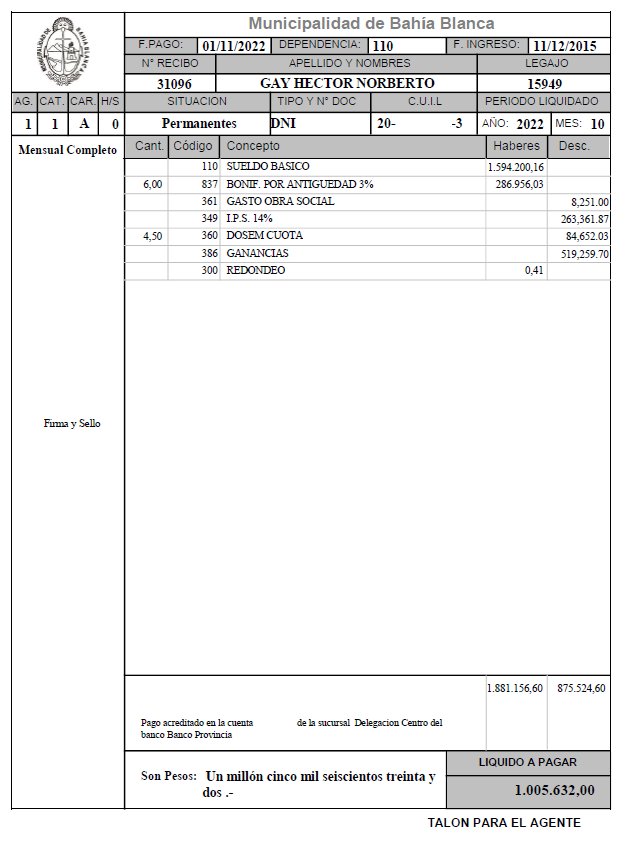 madorni's tweet photo. El Intendente de Bahía Blanca gana $1.594.200 (sueldo) + $286.956 (antigüedad) = $1.881.156. Sólo su antigüedad equivale a 5 salarios mínimos. Gana en total el equivalente a 37 jubilaciones o 34 salarios mínimos. Esta es la distancia que hay entre la política y la realidad. Fin. https://t.co/CSaPq3PT7y