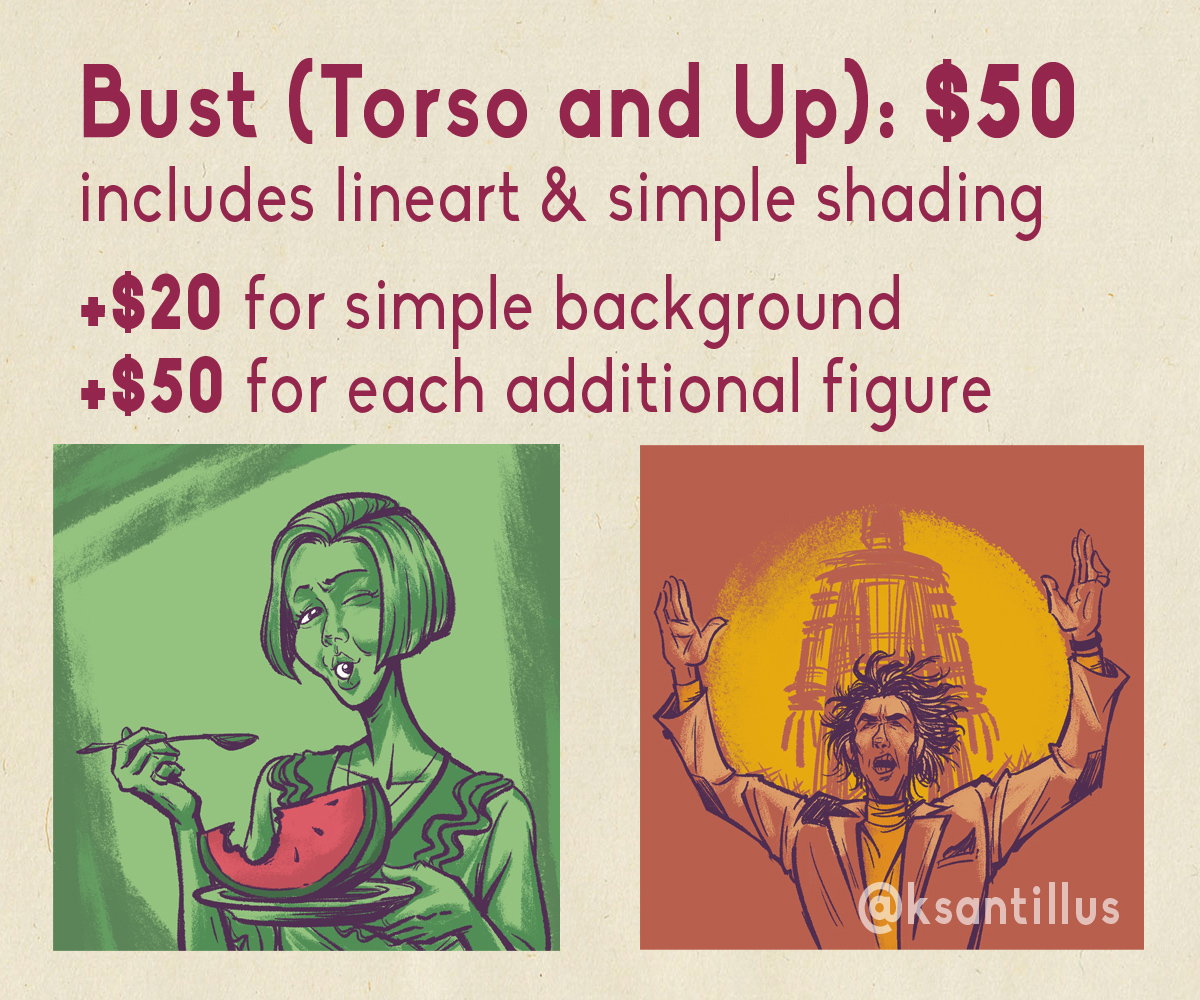 ksantillus's tweet photo. I'm looking for a little more work and have a few slots open for commissions! Email me at ksantillus [at] gmail [dot] com if you're interested!

If you like my art thread and want to leave a tip, I also have Ko-fi: https://t.co/jfUk8i0jj5 https://t.co/JDnL5q3xFm