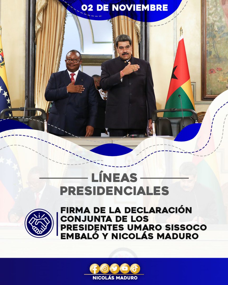 wardofmusic1's tweet photo. @ROQUI_NICOLAS @NicolasMaduro @Titomara4 @yami2336 @EloyCordero2 @fotoecocultura @Isabela10419776 @Mippcivzla @jesushill60 @lucia5898 @14Jhoelitho @AhingAura @UnTalEduardo_ @Aura41222831 #TrabajoConjuntoYSeguro ¡Líneas Presidenciales: En el marco d la firma d la Declaración Conjunta de los Presidentes Umaro Sissoco Embaló y @NicolasMaduro ! @Mippcivzla @luchaalmada @DayraMRivasR @BattleWinner3 @EloyCordero2 @RRPIERU @YriadS @r_geranios @ANNAVENCEDORA @AnaGPinto1 https://t.co/DtJsdWerJE