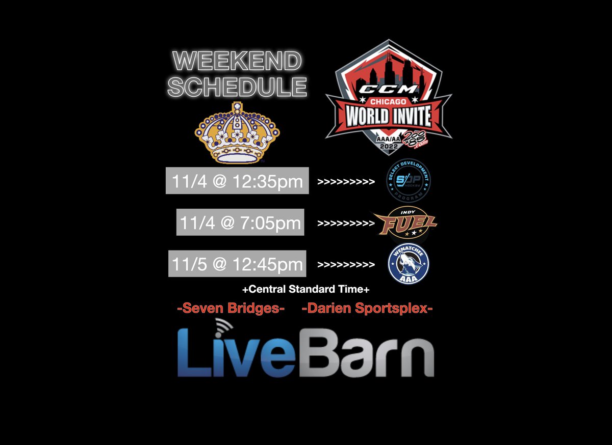 JrKings16AAA's tweet image. THIS WEEKEND! CCM World Invite Chicago. Starts Friday. Streaming on @LiveBarn. @200x85 @JrKings06 @hockeymaps #GoKingsGo 👑👑👑