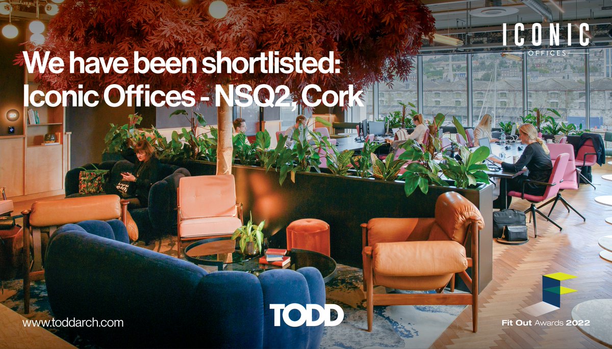 Fit-out Awards Finalist – Medium Office: Iconic Offices – NSQ2, Cork. Designed by TODD Architects, the contemporary urban design was derived from a ‘Downtown New York’ vibe which is bohemian in style, slightly funky and nonchalant. #FitOutAwards2022 #MediumOffices <a href="/IconicOffices/">Iconic Offices</a>