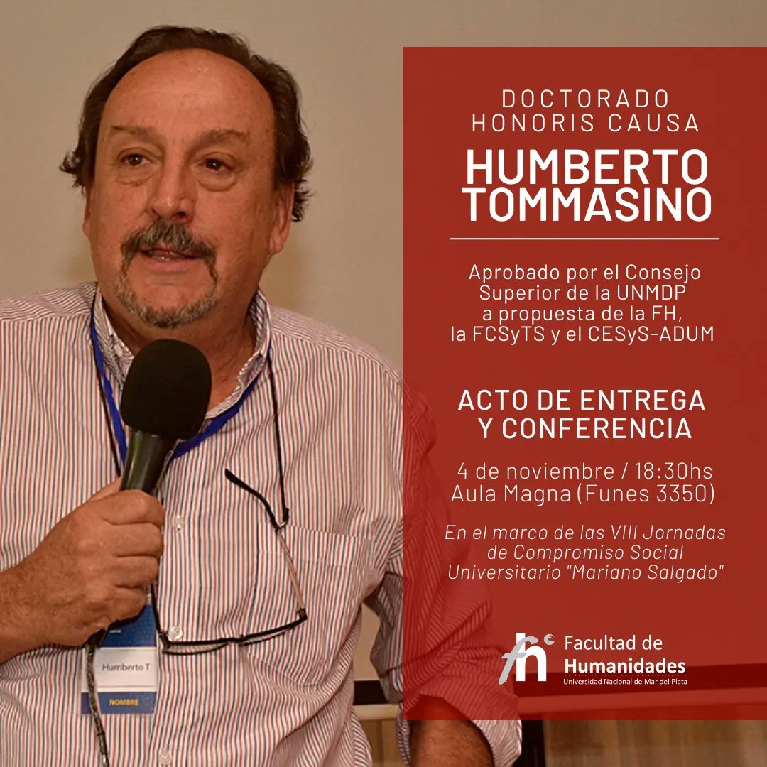 📣 Entrega del Doctorado Honoris Causa de la UNMDP a Humberto Tommasino 🗓 4 de noviembre/ 18:30hs 👉 Aula Magna UNMDP (Funes 3350) (hilo) <a href="/unmdp/">Universidad Nacional de Mar del Plata</a> <a href="/extensionunmdp/">Extensión UNMDP</a>