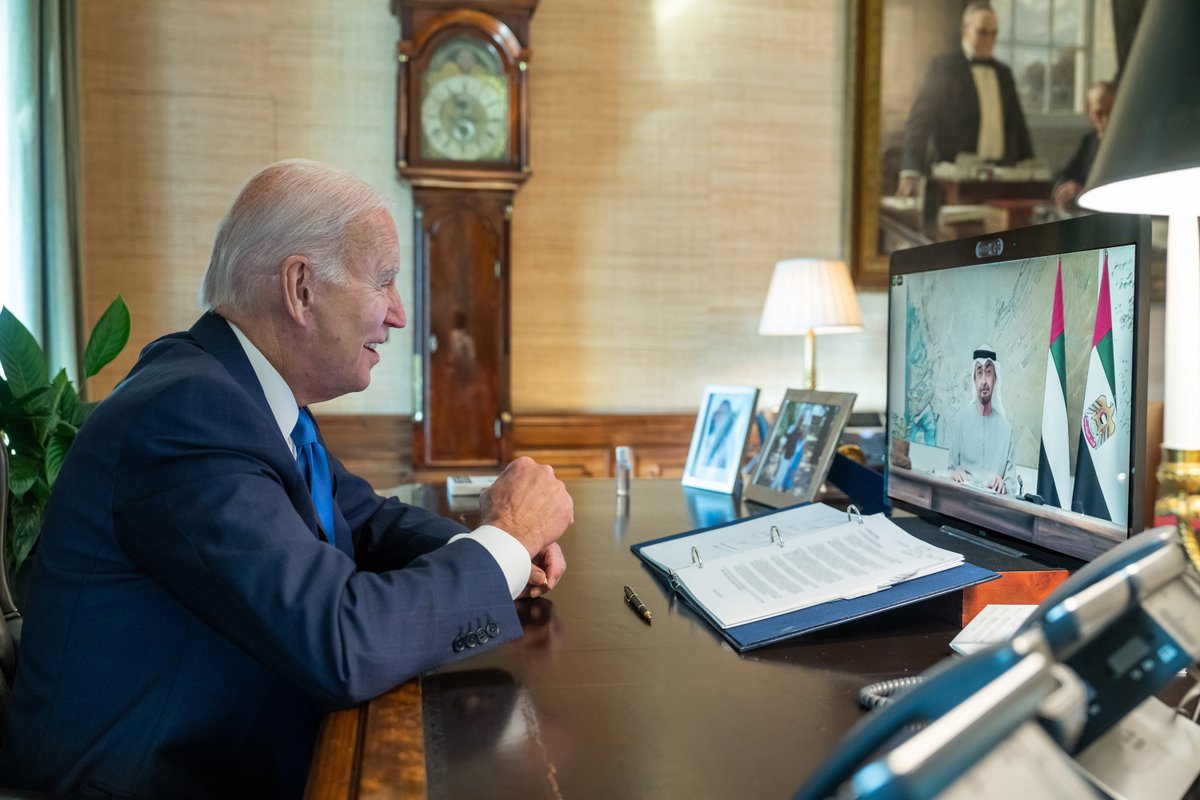 I spoke with UAE President @MohamedBinZayed about our new U.S.-UAE clean energy framework and how we will help spur $100 billion in financing to accelerate the clean energy transition.
 
This is one example of what our two countries can achieve together.