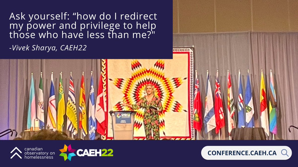 COHomelessness's tweet image. Keynote speaker @vivekshraya challenges #CAEH22 attendees to reflect on their privilege: 'Ask yourself: “how do I redirect my power and privilege to help those who have less than me?" 

#EndHomelessness