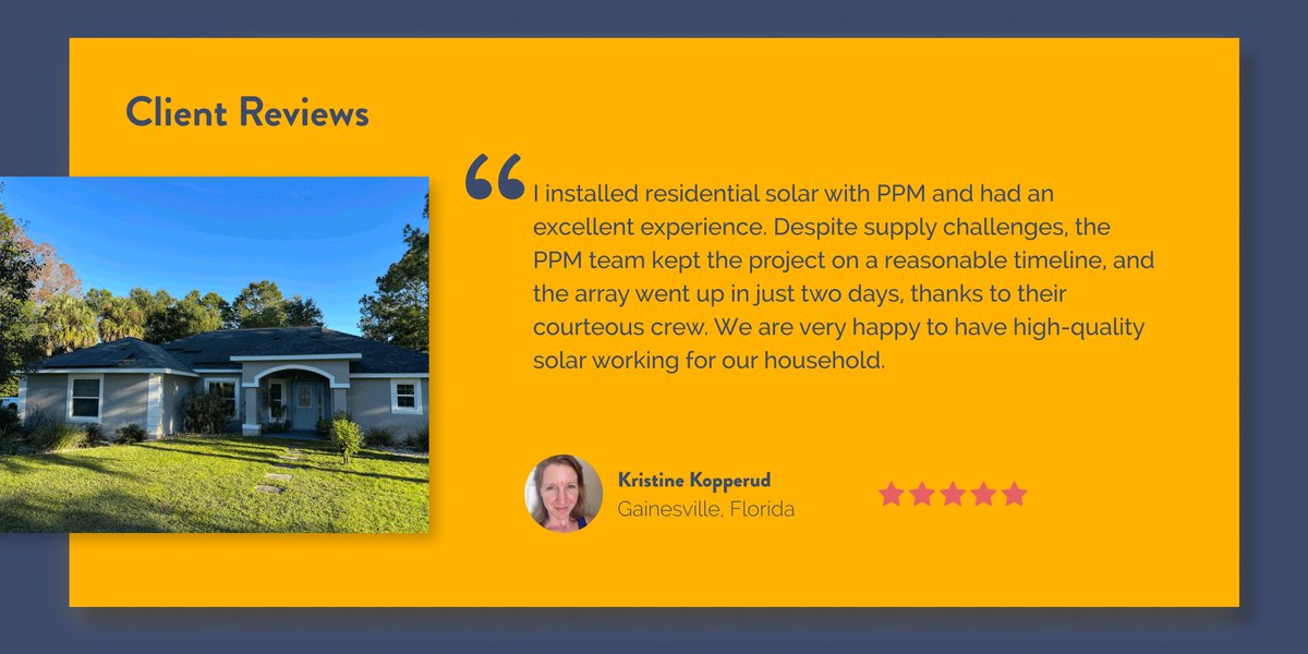 PPMSolar's tweet photo. Heart-warming review for PPM Solar team from the recent customer, Kristine Kopperud. Satisfied and happy customers inspire us to improve every day 🚀 https://t.co/XoDGm031zJ