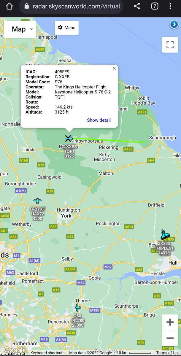 scan_sky's tweet photo. The Prince &amp; Princess of Wales Departing From A Visit To #Scarborough.

The Royals Have Visited The Town To Launch Funding To Support Young People's Mental Health, In A Collaboration Spearheaded By The Royal Foundation.

The Kings Helicopter Flight 👑 - S-76 C-2 - G-XXEB - #TQF1 https://t.co/n8mqbZSavx