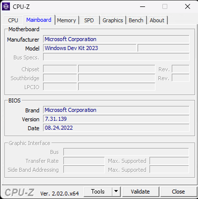 bamboo80286's tweet photo. Windows開発キット2023、一応CPU-Zで部分的に情報は拾えてるけど、何経由で取得してるんだろう。WMI経由ならもっといける気がする #WindowsDevKit2023 #projectvolterra https://t.co/vKhsF9kAhV