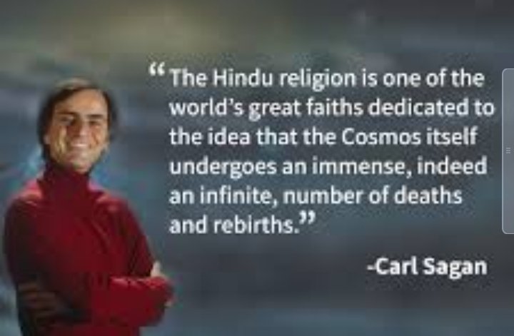 Voice_For_India's tweet photo. Carl Sagan was a prolific, American astronomer, astrophysicist, cosmologist. He says the Hindu religion is the only one of the world's faiths dedicated to the idea that the Cosmos itself undergoes an immense, indeed an infinite number of deaths &amp; rebirths. So he became a Hindu. https://t.co/lrsgjV7hEB