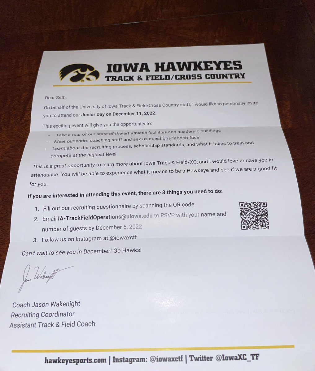sethlowe2335's tweet photo. Thank you for the Junior Day invite @IowaXC_TF &amp; @JNIGHT400 !! Looking forward to being there. https://t.co/YAJDgWRMJI