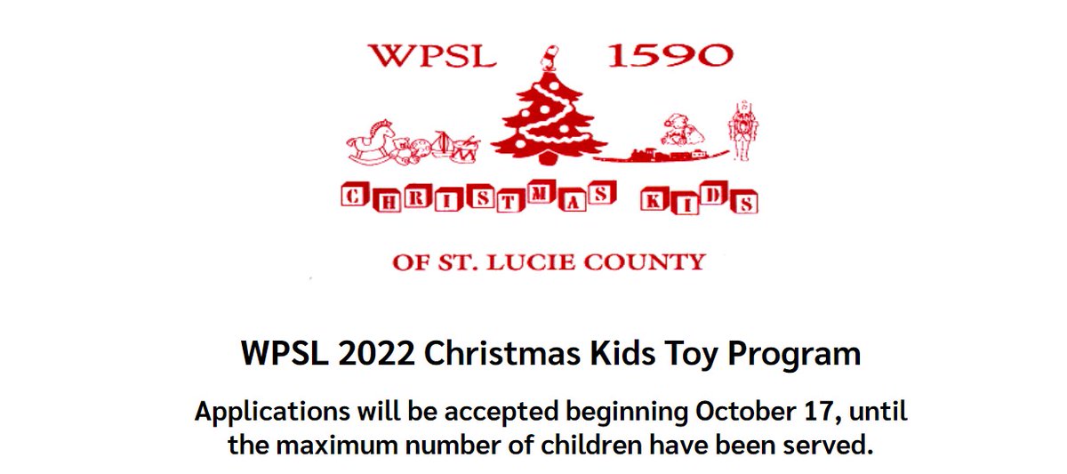 For more information regarding the WPSL Christmas Kids program please visit stlucieco.gov/departments-an…. If you are unable to complete an online application, please call 772-462-1777, and press 0 for the operator.