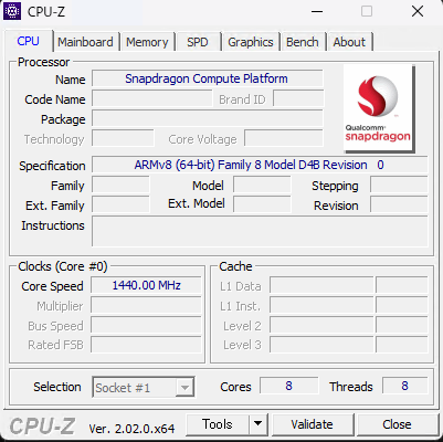 bamboo80286's tweet photo. Windows開発キット2023、一応CPU-Zで部分的に情報は拾えてるけど、何経由で取得してるんだろう。WMI経由ならもっといける気がする #WindowsDevKit2023 #projectvolterra https://t.co/vKhsF9kAhV