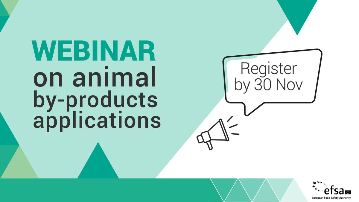 EFSA_EU's tweet photo. 📺#Webinar on animal by-products applications

It will outline procedures concerning the implementation of the #TransparencyRegulation, the submission of applications, the confidentiality assessment &amp; content sanitisation we have in place

More🔗https://t.co/rciHkxqDg0
📅01/12/22 https://t.co/BQrJBFjtJk