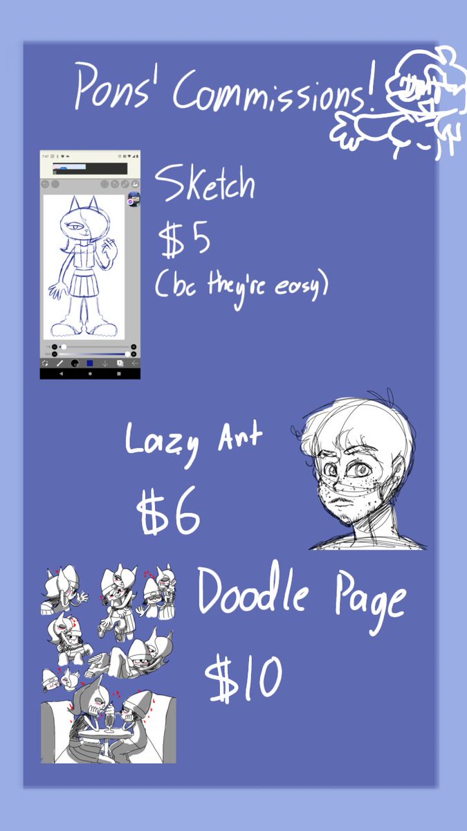 ThePons03's tweet photo. Yup! That's right everyone
For the first time ever I am opening commissions, so sorry if I'm awkward I've never done this before ^^;
I have five slots open AND THAT'S ALL FOR NOW

I will take payments through PayPal only, sorry! https://t.co/ecmeAbetyN