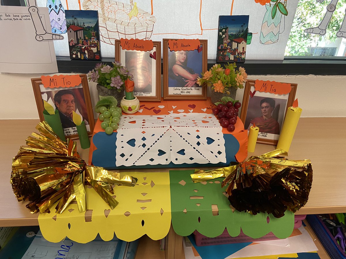 MONTMAIT's tweet photo. Using #DiaDeMuertos to teach body parts and descriptions of some famous Hispanic people #mfl #ELE Students loved making the altar and use a lot of Spanish #engagement https://t.co/RPbSqzoo4e