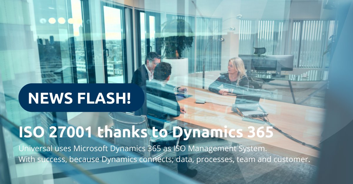 universalnl's tweet image. universal.cloud/dynamics-as-in… Last week we had our yearly #ISO27001 audit. With succes; not even a single recommendation. How we do it? With #Dynamics365 as Information Security Management System. To connect our people, customers and processes.