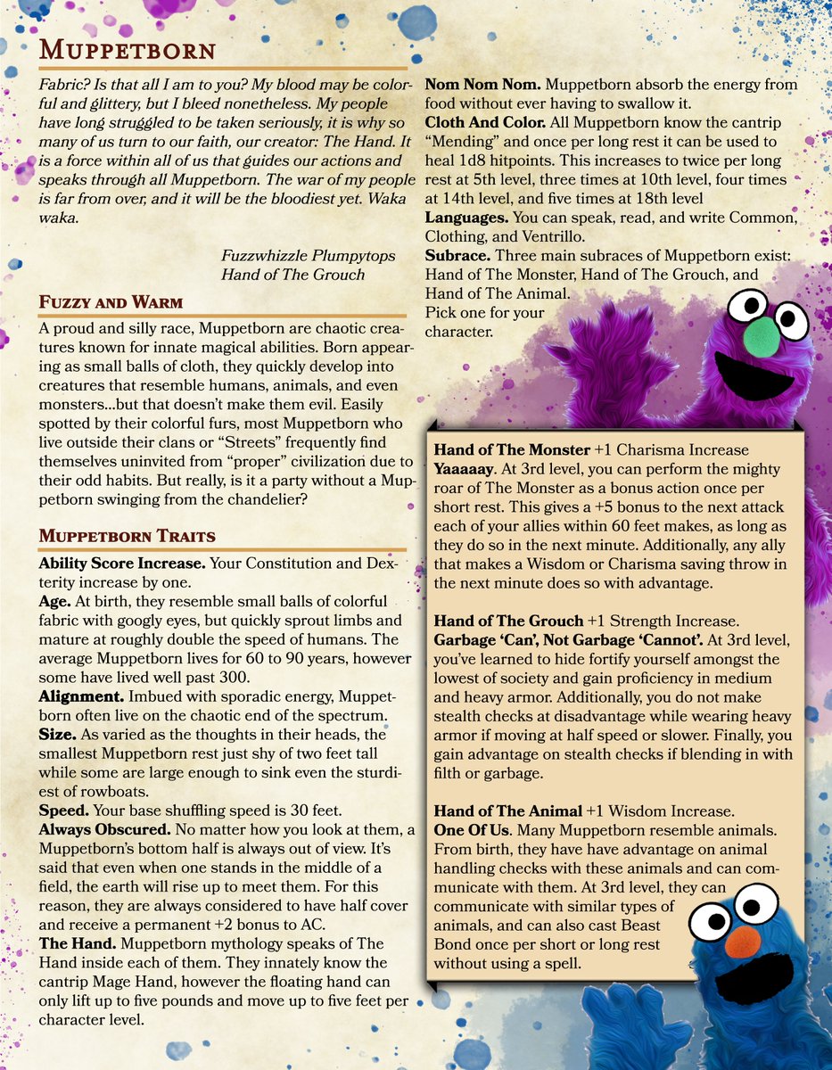 This is amazing. Muppets as a D&D race. (from: reddit.com/r/DnD/comments… )