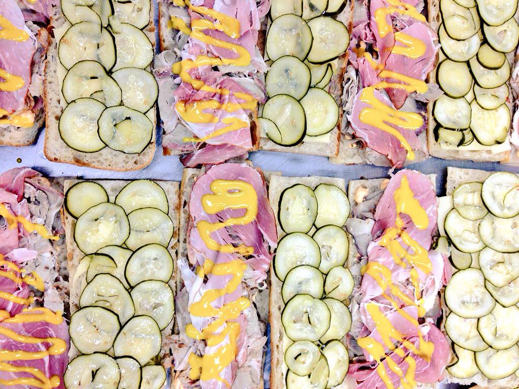 Sandwich special = Cubanos! Cutty's Roast Pork, @nimanranch Ham, Dill Pickles, Cheese, Garlicky Yellow Mustard + a touch of Spicy Mayo on @iggsbakery Ciabatta. Click link to order... toasttab.com/cutty-s/v3/