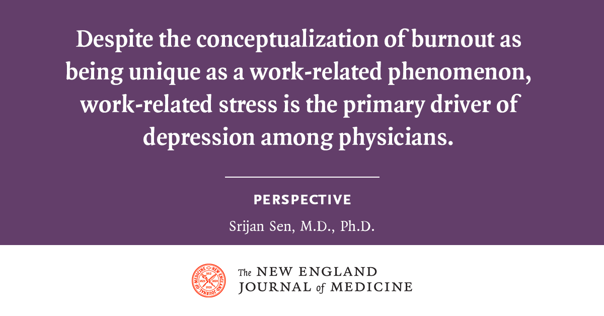 The current framing of physician burnout perpetuates misunderstandings and stigma associated with depression and deters us from fully utilizing the tools that can prevent and treat depression. nej.md/3gPNnZo