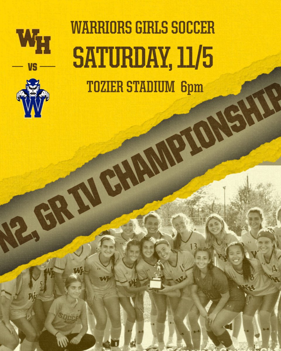WHRHS_Athletics's tweet photo. Come support the Warriors (20-1) as they host the Blue Devils of Westfield (15-0-3) at Tozier Stadium this Saturday night at 6pm.  This game is for the North 2, Group IV championship!  Tickets must be purchased in advance (https://t.co/Uh6wrQ4pBy) &amp; the game will be livestreamed. https://t.co/Q8plcwXmiV