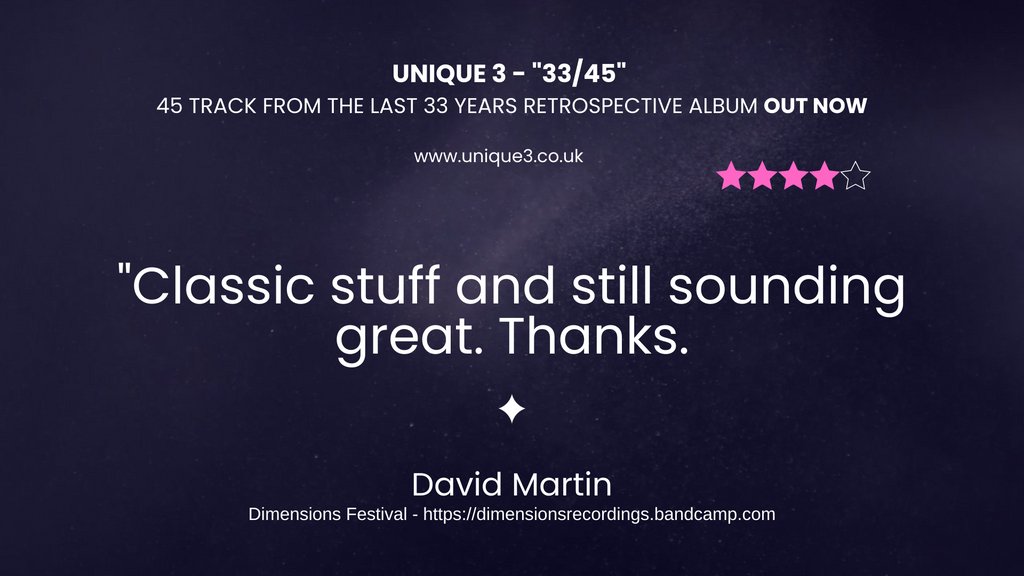 Kindly supported by David Martin, Edzy Unique 3’s forty-five track, thirty-three years retrospective album, “33/45” is now available on Originator Sound Records. Links to the album on all sales platforms is here - unique3.co.uk/buy-3345-album… @DavideMartine @davidbwmartin