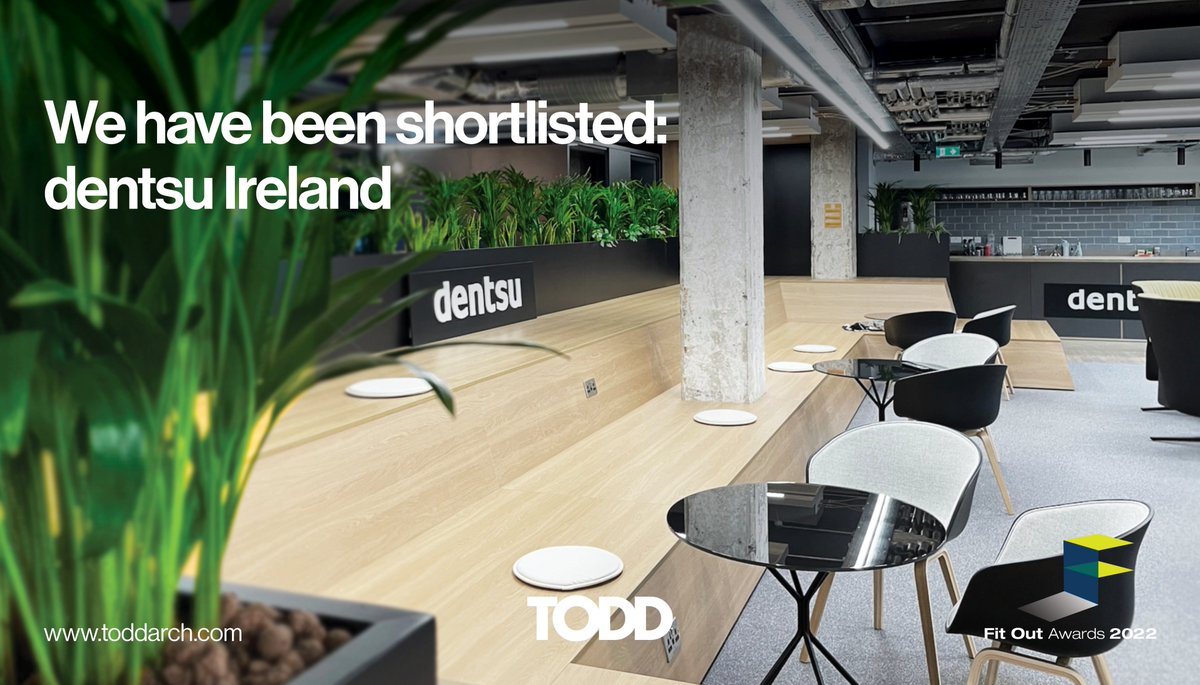 Fit-out Awards Finalist - Small Office under 500k: <a href="/dentsuintl/">123</a> Ireland. Wellbeing &amp; Smart Workplace Principles were key considerations in TODD Architects’ design process for this multinational media and digital marketing communications company.
 
#FitOutAwards2022 #SmallOffice