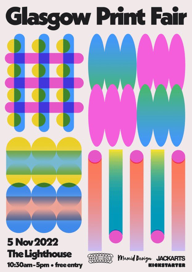 The Lighthouse (@the_lighthouse) on Twitter photo Just two days until <a href="/GlaPrintFair/">Glasgow Print Fair</a>’s one day market pops up in Gallery One.
Join us for a celebration of all things print!
📅: Sat 5th Nov
⏰: 10.30am - 5pm
🎟: Free entry
☕️: Us V Them Coffee
🧁: Big Bear Bakery Just two days until <a href="/GlaPrintFair/">Glasgow Print Fair</a>’s one day market pops up in Gallery One.
Join us for a celebration of all things print!
📅: Sat 5th Nov
⏰: 10.30am - 5pm
🎟: Free entry
☕️: Us V Them Coffee
🧁: Big Bear Bakery