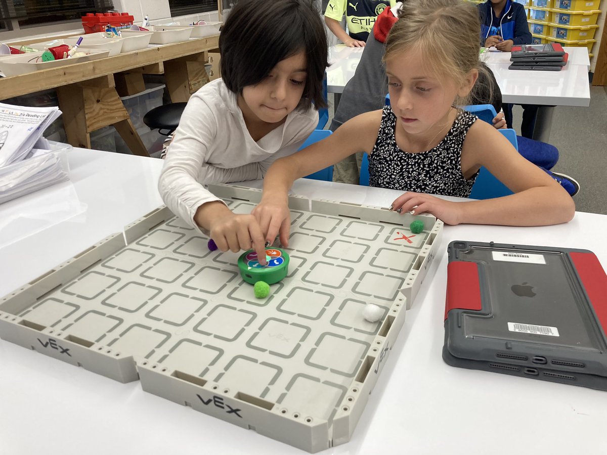 EdenMosoff's tweet photo. @MsHillardsClass ended their #Robotics bootcamp today with @VEXRobotics #vex123 robots! We bowled and cleaned our rooms to practice coding our robots. @BarbaraRose220 #stem220 #webelong220 https://t.co/vccttzffwh